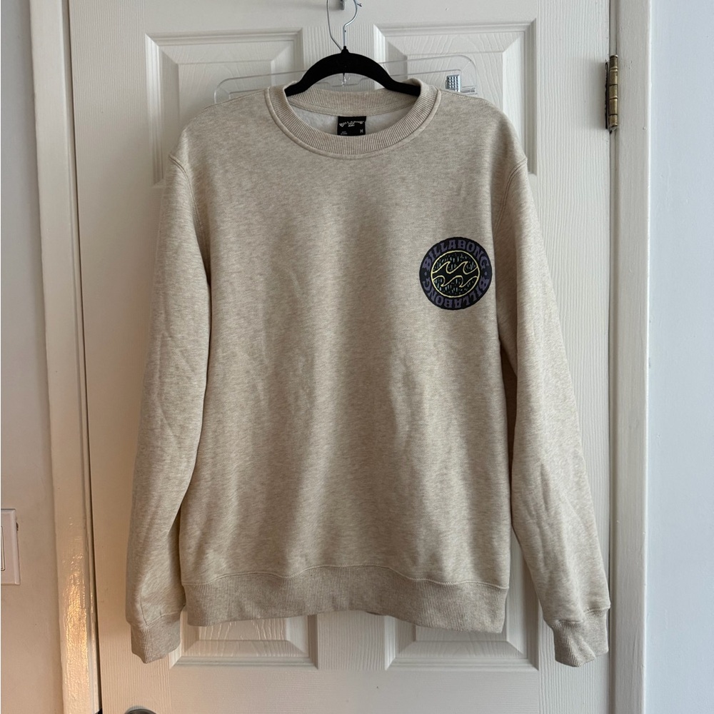 Billabong Men’s Oatmeal Crewneck Sweatshirt with Logo Patch